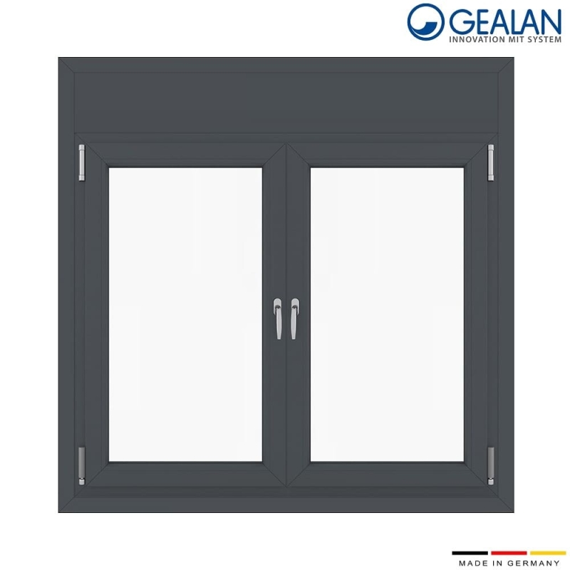 Δίφυλλο παράθυρο 120x150 με σίτα και ρολό Gealan Linear Ανθρακί