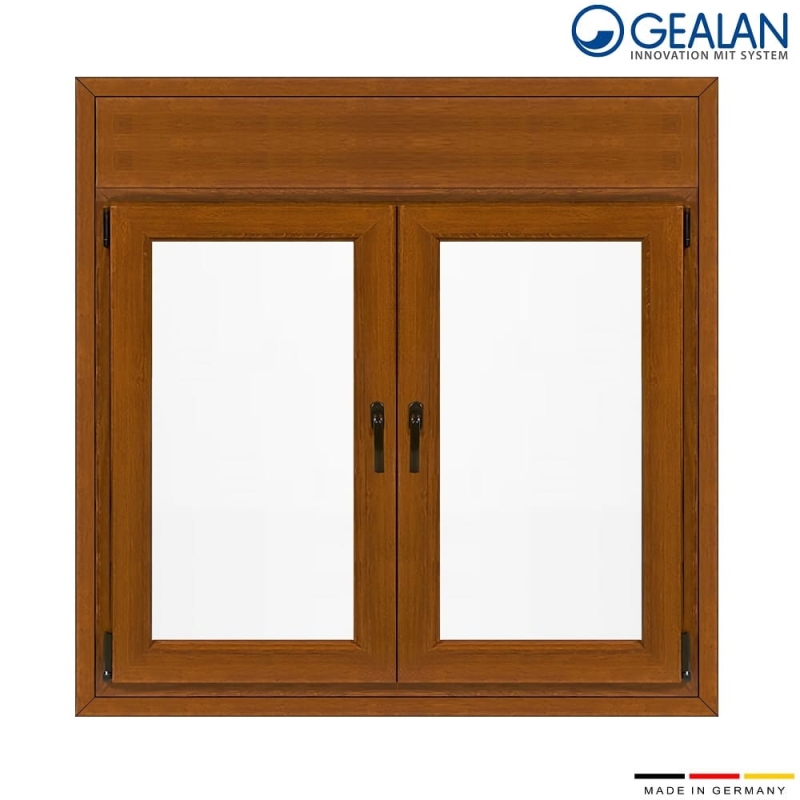 Δίφυλλο παράθυρο 120x150 με σίτα και ρολό Gealan Linear Golden oak