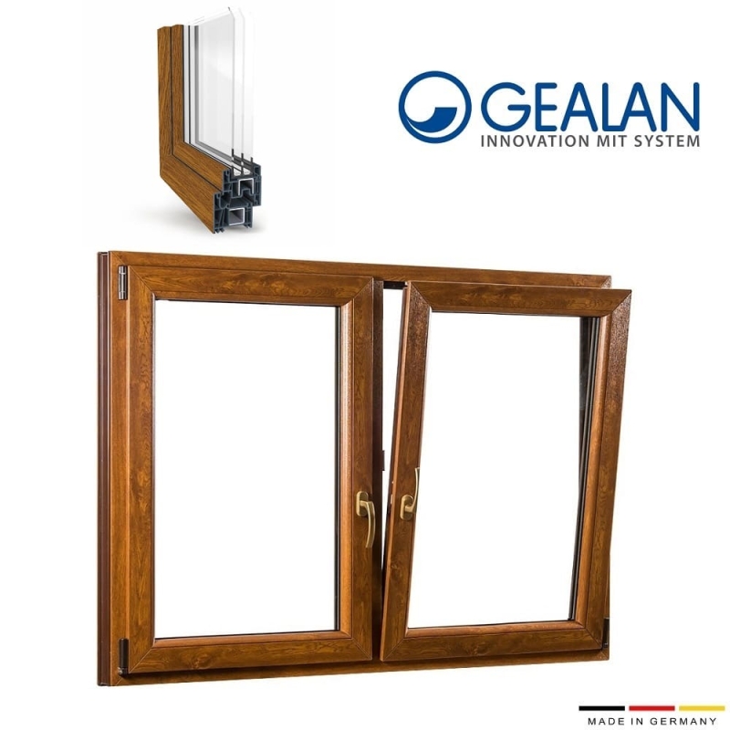 Δίφυλλο παράθυρο 120x150 με σίτα και ρολό Gealan Linear Golden oak - Image 2