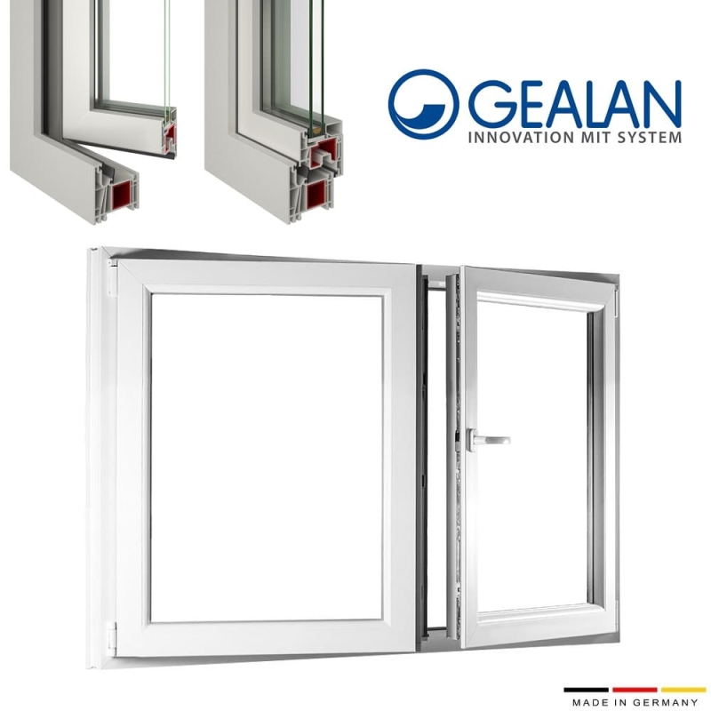 Δίφυλλο παράθυρο 140×150 με σίτα και ρολό Gealan Linear Λευκό - Image 2