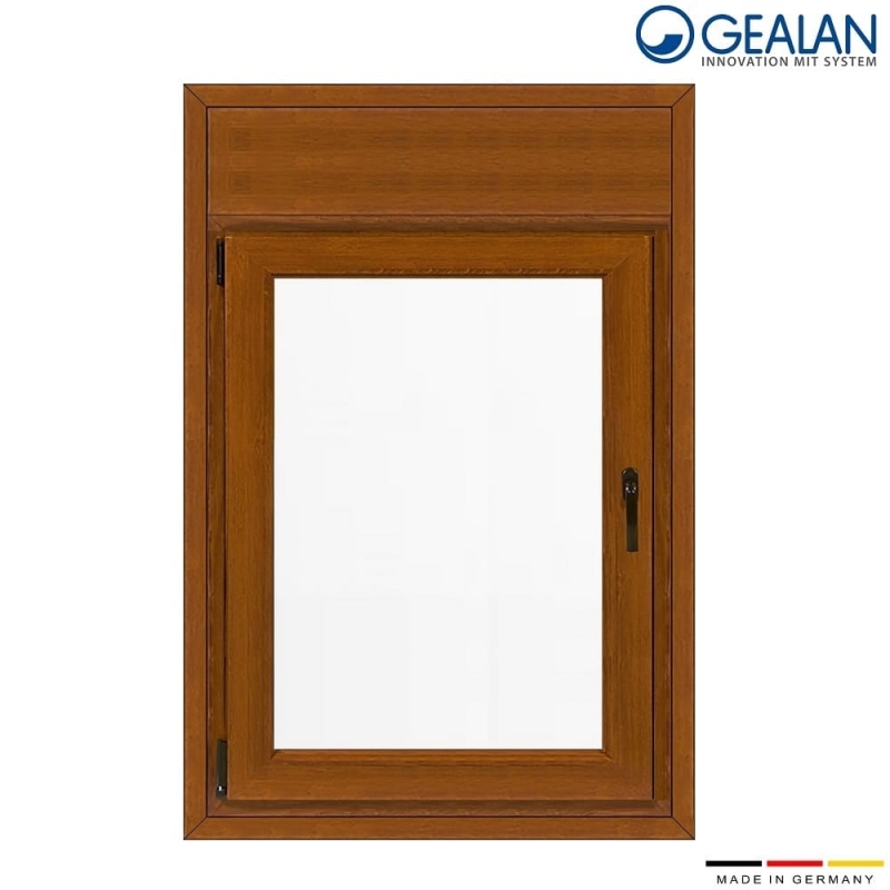 Μονόφυλλο παράθυρο 50×150 με σίτα και ρολό Gealan Linear Golden oak