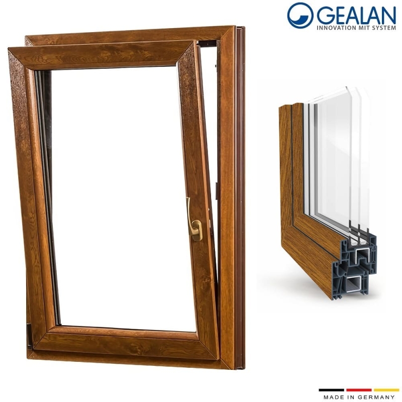 Μονόφυλλο παράθυρο 50×150 με σίτα και ρολό Gealan Linear Golden oak - Image 2