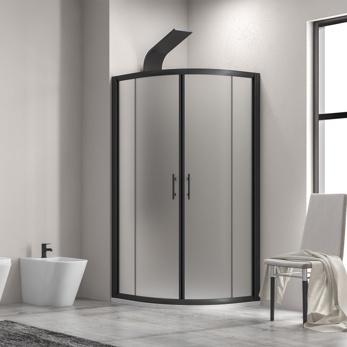 Καμπίνα ημικυκλική με σατινέ κρύσταλλο FLORA 200 Black KARAG